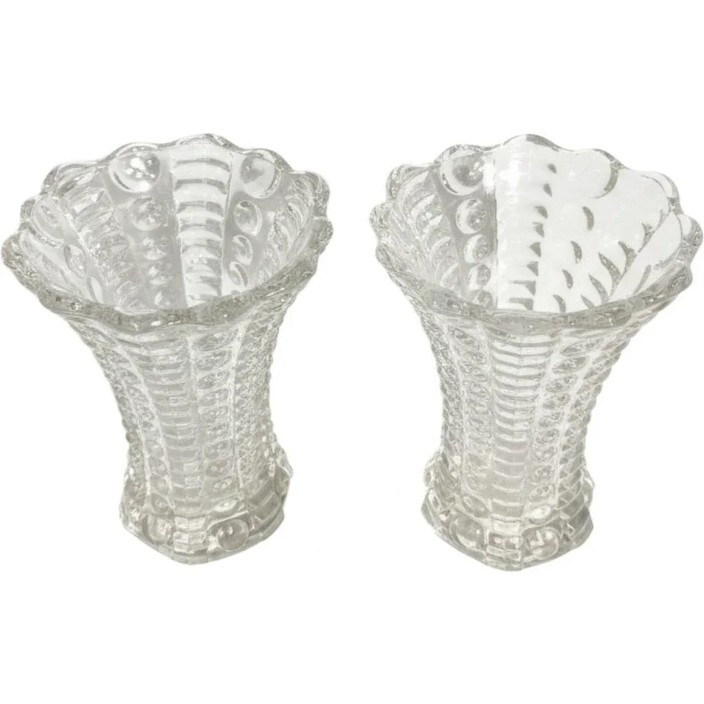 Indiana Glass Mayflower Clear Glass Bud Vases Pair Dots Rays 5